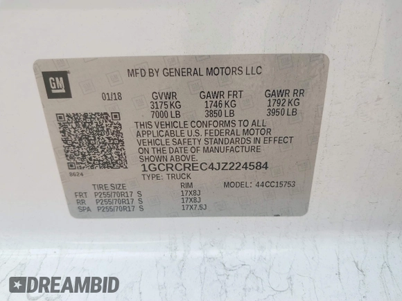 2018 Chevrolet Silverado 1500 LT with VIN 1GCRCREC4JZ224584, listed as a IAAI auction lot 41552287 with 137,026 mi miles and . Bid and sale history available at DreamBid. Image 9.
