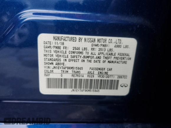 2019 Infiniti Q50 3.0t LUXE with VIN JN1EV7AP9KM515945, listed as a Copart auction lot 43646065 with 66,658 mi miles and Salvage Title. Bid and sale history available at carsss.com. Image 12.