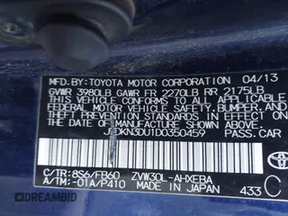 2013 Toyota Prius One with VIN JTDKN3DU1D0350459, listed as a IAAI auction lot 41982187 with 267,002 mi miles. Bid and sale history available at carsss.com. Image 9.