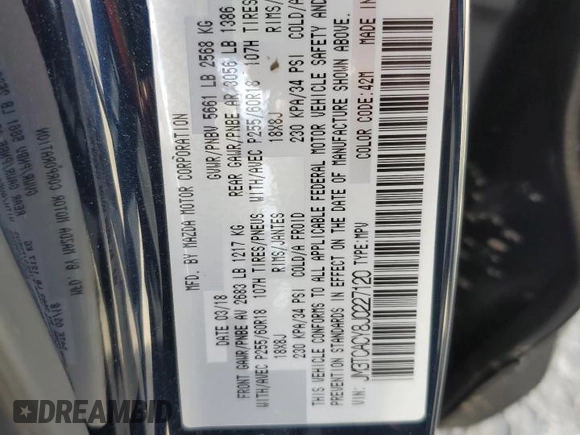 2018 Mazda CX-9 Touring with VIN JM3TCACY8J0227120, listed as a Copart auction lot 48352175 with 64,810 mi miles and Salvage Title. Bid and sale history available at carsss.com. Image 14.