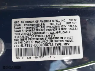 2013 Acura RDX with VIN 5J8TB3H33DL008736, listed as a IAAI auction lot 41195260 with 202,869 mi miles. Bid and sale history available at carsss.com. Image 9.
