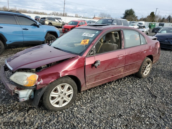 2003 Honda Civic EX with VIN 2HGES267X3H544183, listed as a Copart auction lot 44110205 with 97,661 mi miles and Salvage Title. Bid and sale history available at carsss.com. Image 1.