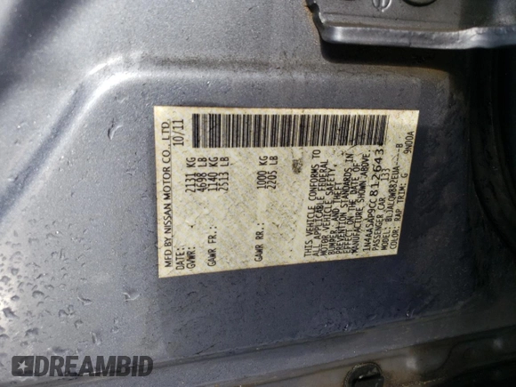 2012 Nissan Maxima S z VIN 1N4AA5AP9CC812643, wystawiony jako Copart lot #50065695 z przebiegiem Nie podano mil oraz Szkoda całkowita • Salvage title. Historia ofert i sprzedaży dostępna na DreamBid. Obrazek 12.