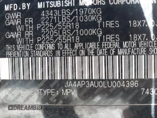 2020 Mitsubishi Outlander Sport ES 2.0 with VIN JA4AP3AU0LU004396, listed as a IAAI auction lot 41432297 with 79,753 mi miles. Bid and sale history available at carsss.com. Image 9.
