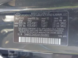 2010 Hyundai Santa Fe GLS with VIN 5NMSG3AB2AH390882, listed as a IAAI auction lot 41752859 with 189,459 mi miles. Bid and sale history available at carsss.com. Image 9.