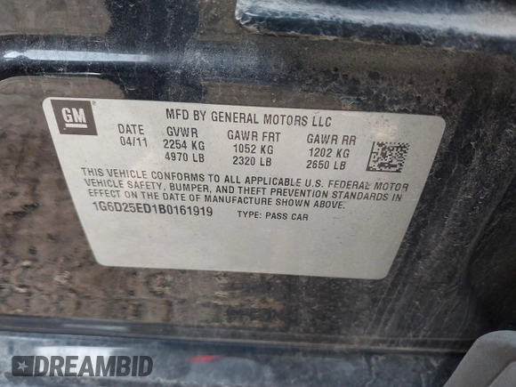 2011 Cadillac CTS with VIN 1G6D25ED1B0161919, listed as a IAAI auction lot 41486191 with 138,567 mi miles and . Bid and sale history available at DreamBid. Image 9.