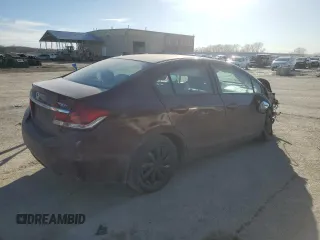 2013 Honda Civic LX with VIN 19XFB2F54DE037147, listed as a Copart auction lot 46339035 with Not Provided miles and Salvage Title. Bid and sale history available at DreamBid. Image 3.