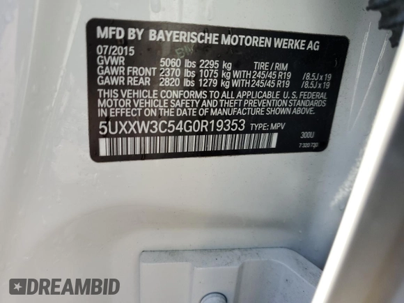 2016 BMW X4 xDrive28i with VIN 5UXXW3C54G0R19353, listed as a Copart auction lot 57747684 with 92,249 mi miles and Clean Title. Bid and sale history available at carsss.com. Image 12.