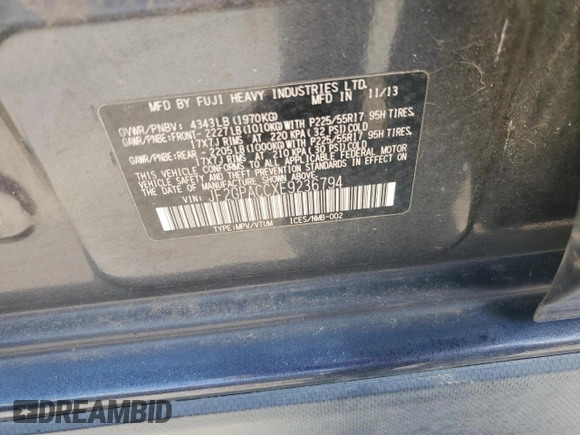 2014 Subaru Crosstrek Premium with VIN JF2GPACCXE9236794, listed as a Copart auction lot 63013525 with 116,150 mi miles and Salvage title. Bid and sale history available at DreamBid. Image 14.