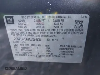 2014 GMC Terrain SLE with VIN 2GKFLWEK7E6294238, listed as a IAAI auction lot 41709813 with 120,354 mi miles. Bid and sale history available at carsss.com. Image 9.