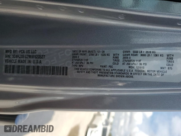 2021 Jeep Wrangler Unlimited Sahara High Altitude с VIN 1C4HJXEG2MW620527, выставлен на аукционе Copart как лот 72848894 с пробегом 65 598 миль миль и Списание • Salvage title. История ставок и продаж доступна на DreamBid. Изображение 14.