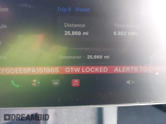 2023 Tesla Model Y Long Range with VIN 7SAYGDEE8PA151965, listed as a IAAI auction lot 41343497 with 25,869 mi miles. Bid and sale history available at carsss.com. Image 7.