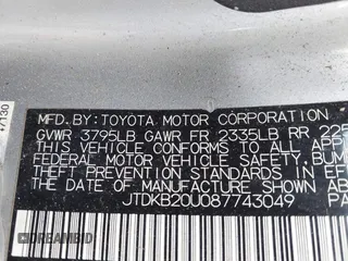 2008 Toyota Prius z VIN JTDKB20U087743049, wystawiony jako IAAI lot #42373258 z przebiegiem 221 497 mil mil oraz . Historia ofert i sprzedaży dostępna na DreamBid. Obrazek 9.