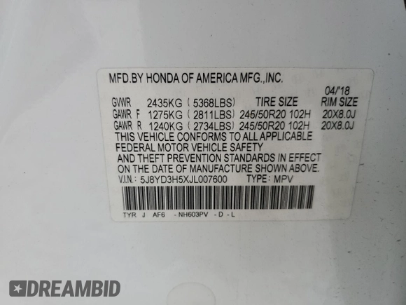2018 Acura MDX Technology with VIN 5J8YD3H5XJL007600, listed as a Copart auction lot 51419945 with 103,653 mi miles and Salvage title. Bid and sale history available at DreamBid. Image 13.