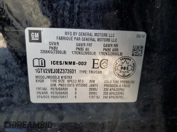 2014 GMC Sierra 1500 SLT with VIN 1GTV2VEJ0EZ373931, listed as a Copart auction lot 47029574 with 229,259 mi miles and Salvage Title. Bid and sale history available at carsss.com. Image 14.