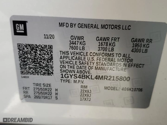 2021 Cadillac Escalade Premium Luxury with VIN 1GYS4BKL4MR215800, listed as a Copart auction lot 71655614 with 42,844 mi miles and Salvage Title. Bid and sale history available at carsss.com. Image 13.