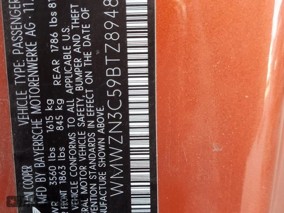 2011 MINI Convertible с VIN WMWZN3C59BTZ89481, выставлен на аукционе Copart как лот 66878275 с пробегом 161 303 миль миль и Чистый • Clean title. История ставок и продаж доступна на DreamBid. Изображение 12.
