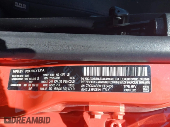 2017 Jeep Renegade Latitude with VIN ZACCJABB9HPF64850, listed as a IAAI auction lot 42307751 with 111,022 mi miles and . Bid and sale history available at DreamBid. Image 9.