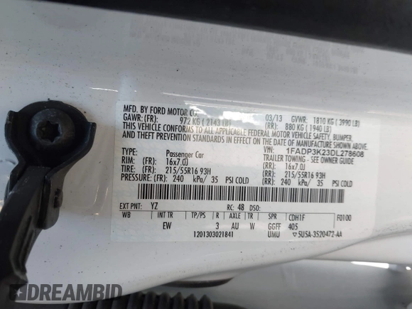 2013 Ford Focus SE with VIN 1FADP3K23DL278608, listed as a IAAI auction lot 42025876 with 142,426 mi miles and . Bid and sale history available at carsss.com. Image 9.