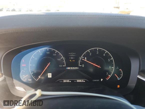 2019 BMW 5 Series M550i xDrive with VIN WBAJB9C57KB289036, listed as a Copart auction lot 86292134 with 28,103 mi miles and Salvage title. Bid and sale history available at DreamBid. Image 9.
