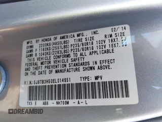 2014 Acura RDX Tech Pkg with VIN 5J8TB3H50EL014951, listed as a IAAI auction lot 41562583 with 129,833 mi miles. Bid and sale history available at carsss.com. Image 9.