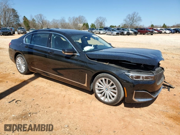 2020 BMW 7 Series 740i with VIN WBA7T2C07LCD79725, listed as a Copart auction lot 48498255 with 57,580 mi miles and Salvage title. Bid and sale history available at DreamBid. Image 4.