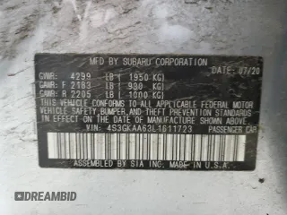 2020 Subaru Impreza with VIN 4S3GKAA63L1611723, listed as a Copart auction lot 52304705 with 64,448 mi miles and Salvage title. Bid and sale history available at DreamBid. Image 13.