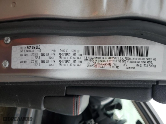 2016 Jeep Cherokee Trailhawk with VIN 1C4PJMBS4GW205443, listed as a Copart auction lot 50844155 with 67,856 mi miles and Salvage Title. Bid and sale history available at carsss.com. Image 15.