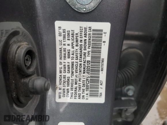 2018 Honda Civic LX with VIN 19XFC2F50JE025120, listed as a Copart auction lot 49809875 with 123,103 mi miles and Salvage Title. Bid and sale history available at carsss.com. Image 12.