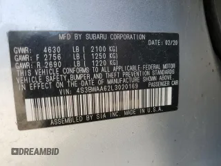 2020 Subaru Legacy with VIN 4S3BWAA62L3020169, listed as a Copart auction lot 52309545 with 115,220 mi miles and Salvage title. Bid and sale history available at DreamBid. Image 12.