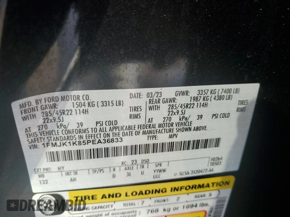 2023 Ford Expedition Max Limited with VIN 1FMJK1K85PEA36833, listed as a Copart auction lot 81545464 with 27,068 mi miles and Salvage title. Bid and sale history available at DreamBid. Image 13.