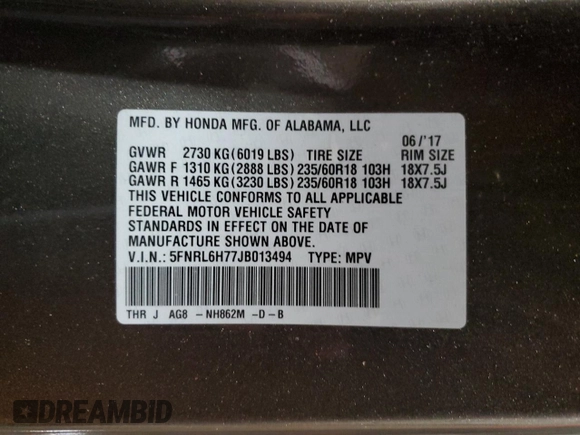 2018 Honda Odyssey EX-L z VIN 5FNRL6H77JB013494, wystawiony jako Copart lot #56348745 z przebiegiem 21 368 mil mil oraz Szkoda całkowita • Salvage title. Historia ofert i sprzedaży dostępna na DreamBid. Obrazek 14.