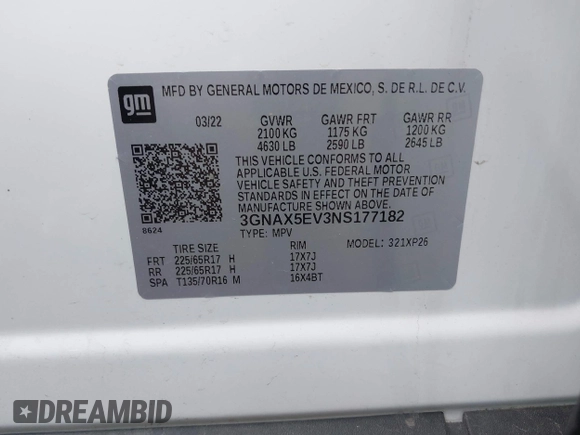 2022 Chevrolet Equinox LS z VIN 3GNAX5EV3NS177182, wystawiony jako IAAI lot #42048206 z przebiegiem 32 792 mil mil oraz . Historia ofert i sprzedaży dostępna na DreamBid. Obrazek 9.