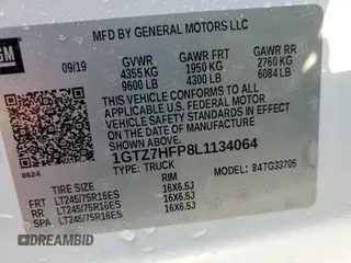 2020 GMC Savana Cargo Van with VIN 1GTZ7HFP8L1134064, listed as a Copart auction lot 82175024 with 94,609 mi miles and Salvage Title. Bid and sale history available at carsss.com. Image 14.