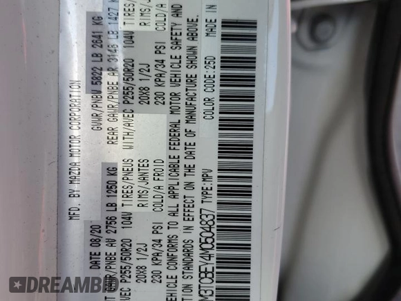 2021 Mazda CX-9 Signature with VIN JM3TCBEY4M0504837, listed as a Copart auction lot 47611595 with 85,491 mi miles and Salvage Title. Bid and sale history available at DreamBid. Image 16.