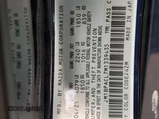 2021 Mazda 3 Preferred with VIN JM1BPACL7M1339435, listed as a Copart auction lot 56660805 with 99,550 mi miles and Salvage Title. Bid and sale history available at DreamBid. Image 12.
