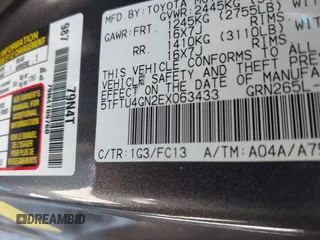 2014 Toyota Tacoma PreRunner with VIN 5TFTU4GN2EX063433, listed as a IAAI auction lot 42550709 with 167,990 mi miles and . Bid and sale history available at DreamBid. Image 9.