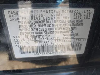 2018 Nissan Sentra S with VIN 3N1AB7AP8JY257632, listed as a IAAI auction lot 40821953 with 36,298 mi miles. Bid and sale history available at carsss.com. Image 9.