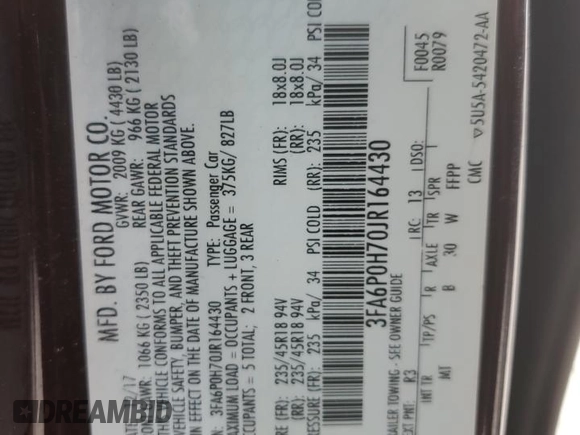 2018 Ford Fusion SE with VIN 3FA6P0H70JR164430, listed as a Copart auction lot 88548065 with 82,261 mi miles and Salvage Title. Bid and sale history available at carsss.com. Image 12.