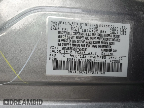 2024 Nissan Sentra SV with VIN 3N1AB8CV8RY251360, listed as a Copart auction lot 46095095 with Not Provided miles and Non Repairable. Bid and sale history available at DreamBid. Image 12.