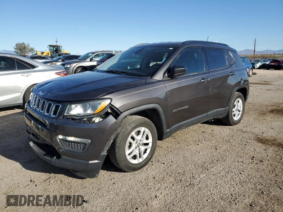 2018 Jeep Compass Sport with VIN 3C4NJCAB7JT250795, listed as a Copart auction lot 48939925 with 144,823 mi miles and Salvage Title. Bid and sale history available at carsss.com. Image 1.