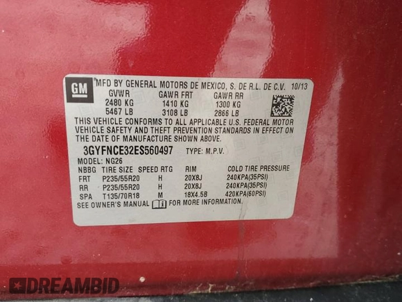2014 Cadillac SRX Performance Collection z VIN 3GYFNCE32ES560497, wystawiony jako Copart lot #53107835 z przebiegiem 140 378 mil mil oraz Szkoda całkowita • Salvage title. Historia ofert i sprzedaży dostępna na DreamBid. Obrazek 13.