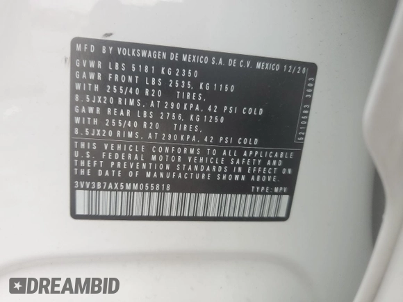 2021 Volkswagen Tiguan SE z VIN 3VV3B7AX5MM055818, wystawiony jako Copart lot #56918265 z przebiegiem 40 577 mil mil oraz Szkoda całkowita • Salvage title. Historia ofert i sprzedaży dostępna na DreamBid. Obrazek 13.