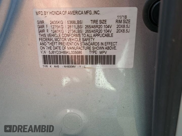 2019 Acura MDX Advance with VIN 5J8YD3H89KL005686, listed as a Copart auction lot 73729064 with 85,222 mi miles and Non repairable. Bid and sale history available at DreamBid. Image 14.