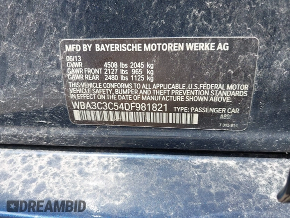 2013 BMW 3 Series 320i xDrive z VIN WBA3C3C54DF981821, wystawiony jako IAAI lot #42252523 z przebiegiem 109 260 mil mil oraz . Historia ofert i sprzedaży dostępna na DreamBid. Obrazek 9.
