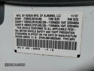 2008 Honda Odyssey Touring with VIN 5FNRL38818B009491, listed as a Copart auction lot 51048125 with 193,067 mi miles and Clean Title. Bid and sale history available at carsss.com. Image 13.