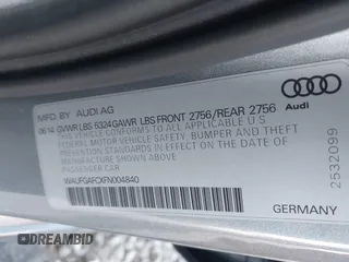 2015 Audi A6 Premium Plus z VIN WAUFGAFCXFN004840, wystawiony jako IAAI lot #41541257 z przebiegiem 163 050 mil mil oraz . Historia ofert i sprzedaży dostępna na DreamBid. Obrazek 9.