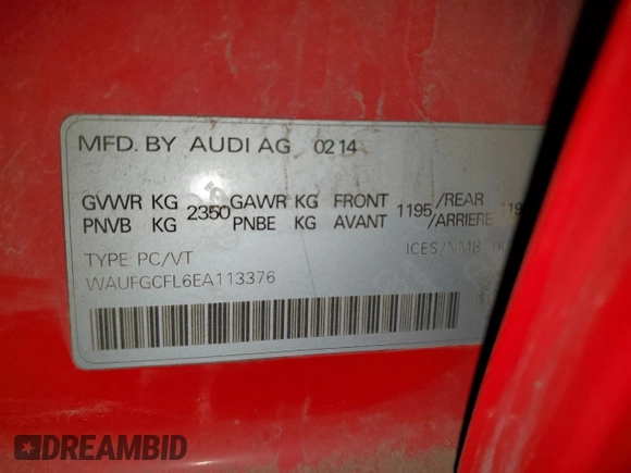 2014 Audi S4 Premium with VIN WAUFGCFL6EA113376, listed as a Copart auction lot 85806714 with 136,744 mi miles and Salvage Title. Bid and sale history available at carsss.com. Image 12.