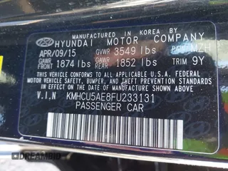 2015 Hyundai Accent Sport with VIN KMHCU5AE8FU233131, listed as a IAAI auction lot 41360461 with 99,480 mi miles. Bid and sale history available at carsss.com. Image 9.