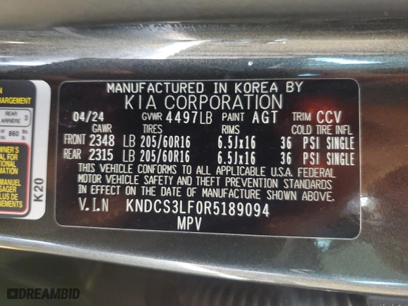 2024 Kia Niro Plug-In Hybrid EX with VIN KNDCS3LF0R5189094, listed as a Copart auction lot 44306265 with NaN miles and Salvage Title. Bid and sale history available at carsss.com. Image 13.